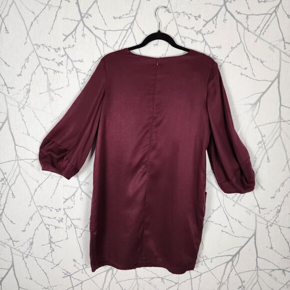 Jennifer Glasgow Burgundy Colorblock Patchwork Tencel Tunic Shift Dress - Picture 3 of 7